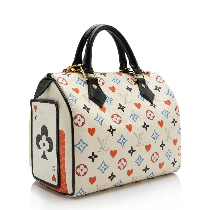 Louis Vuitton crossbody bags in a bold red color for a statementLouis Vuitton Limited Edition Monogram Multicolore Game On Speedy Bandouliere 25 Satchel (23761)