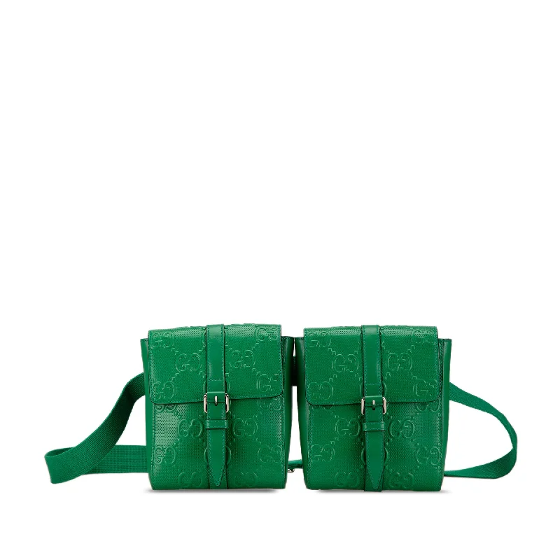 Gucci crossbody bags for women with adjustable leather strapsGreen Gucci GG Embossed Perforated Double Belt Bag