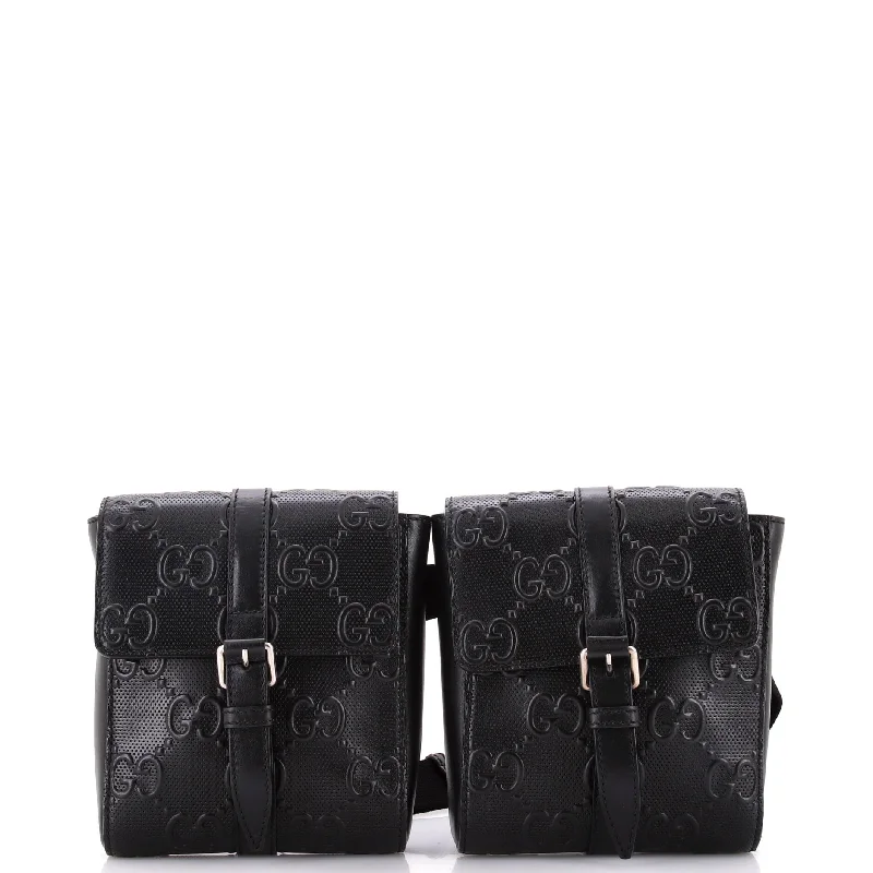 Women Gucci bags with a zip - around closure for securityDouble Belt Bag GG Embossed Perforated Leather