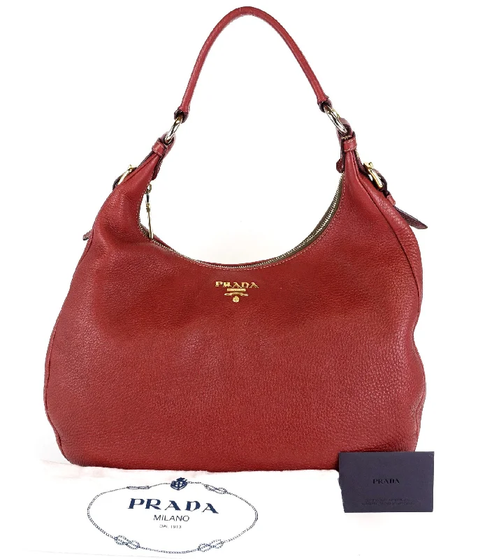 Prada tote bags with a water - resistant coating for outdoor activitiesVitello Daino Leather Large Hobo Bag