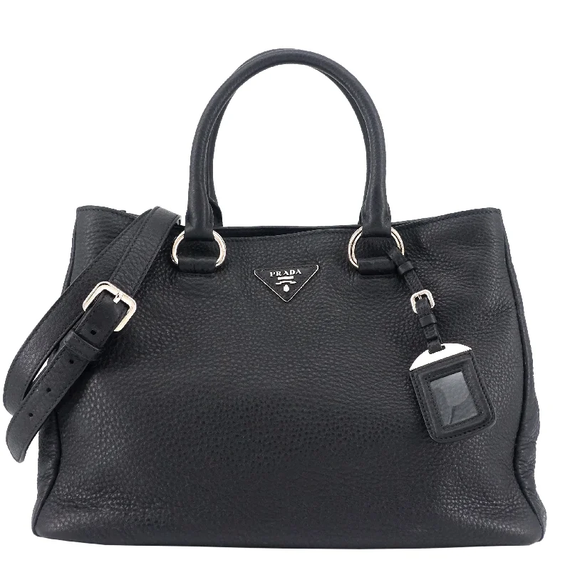 Prada tote bags with a printed Prada logo on the front for brand visibilityConvertible Vitello Daino Leather Tote Bag