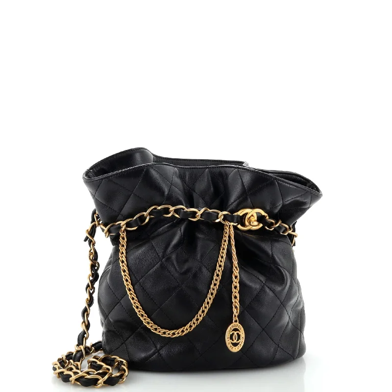 Women Gucci bags with interlocking G hardware for a classic lookCC Turnlock Medallion Chain Bucket Bag Quilted Lambskin Small