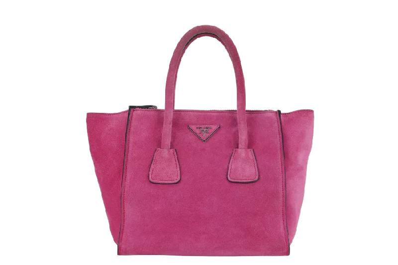 Prada bags with a chain - link trim and a leather body for a modern and stylish edgePRADA 2WAYS BAG (BN2625) MEDIUM PINK SUEDE SILVER HARDWARE WITH DUST COVER AND STRAP