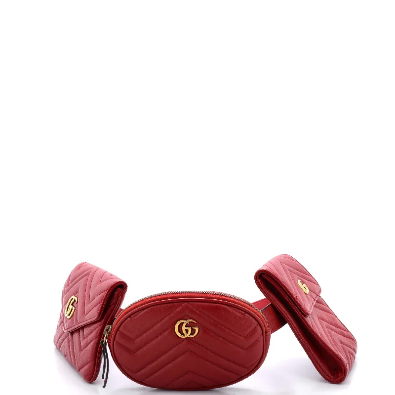 Women Gucci Sylvie bags with a detachable ribbon detailGG Marmont Multi Pocket Belt Bag Matelasse Leather