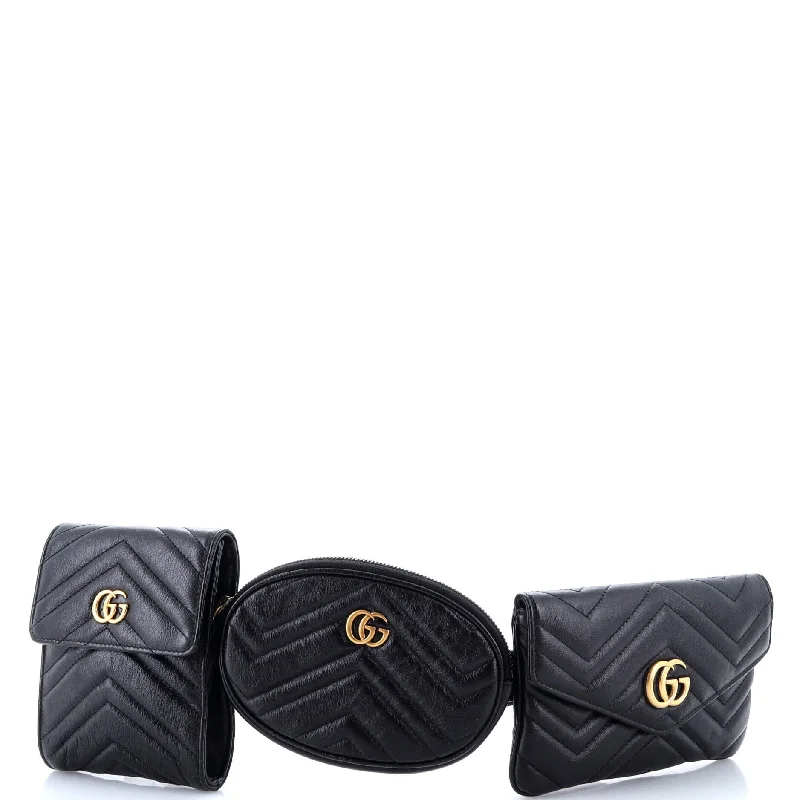 Women Gucci crossbody bags with a woven leather strapGG Marmont Multi Pocket Belt Bag Matelasse Leather