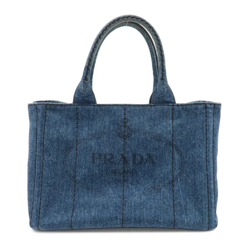 Prada nylon backpacks with a hidden back pocket for securityPRADA Canapa Mini Denim 2Way Tote Shoulder Bag Blue 1BG439