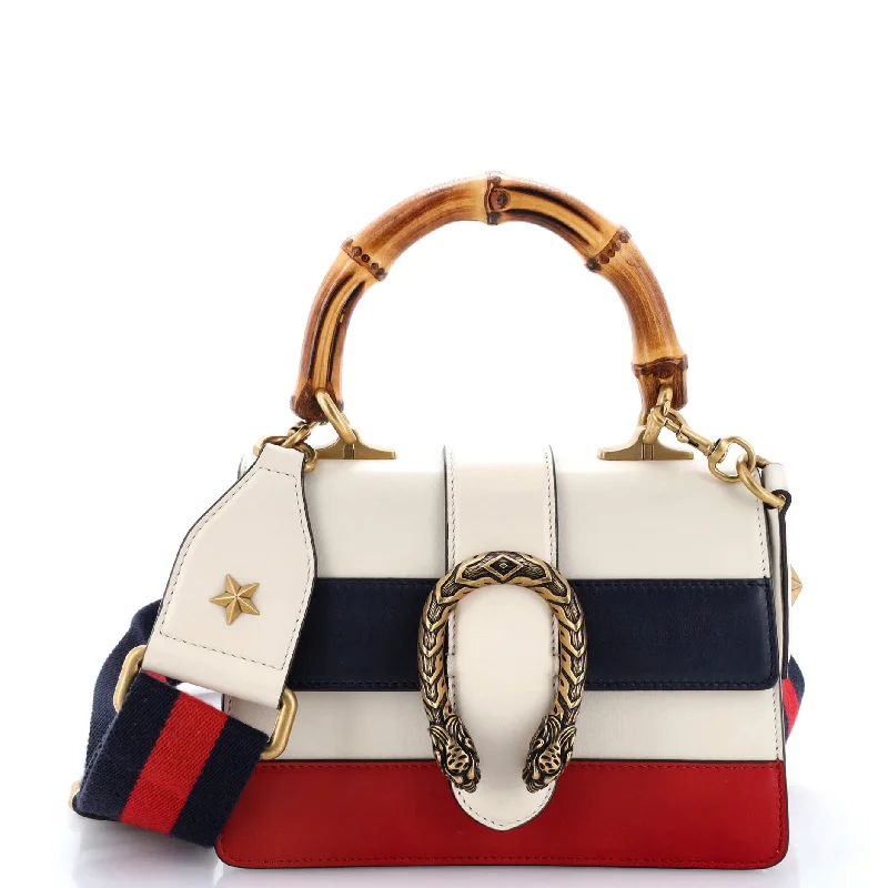 Ladies Gucci Dionysus bags in a pastel colorDionysus Bamboo Top Handle Bag Colorblock Leather Mini