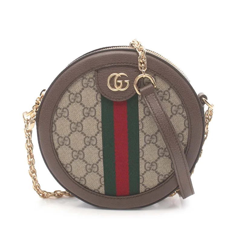 Gucci backpacks for women with a sleek silhouetteBrown Gucci Mini GG Supreme Round Ophidia Crossbody