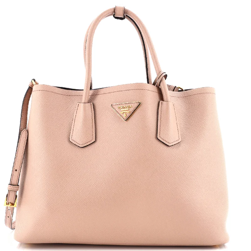 Prada bags with a front - flap pocket for quick access to essentialsCuir Double Tote Saffiano Leather Medium