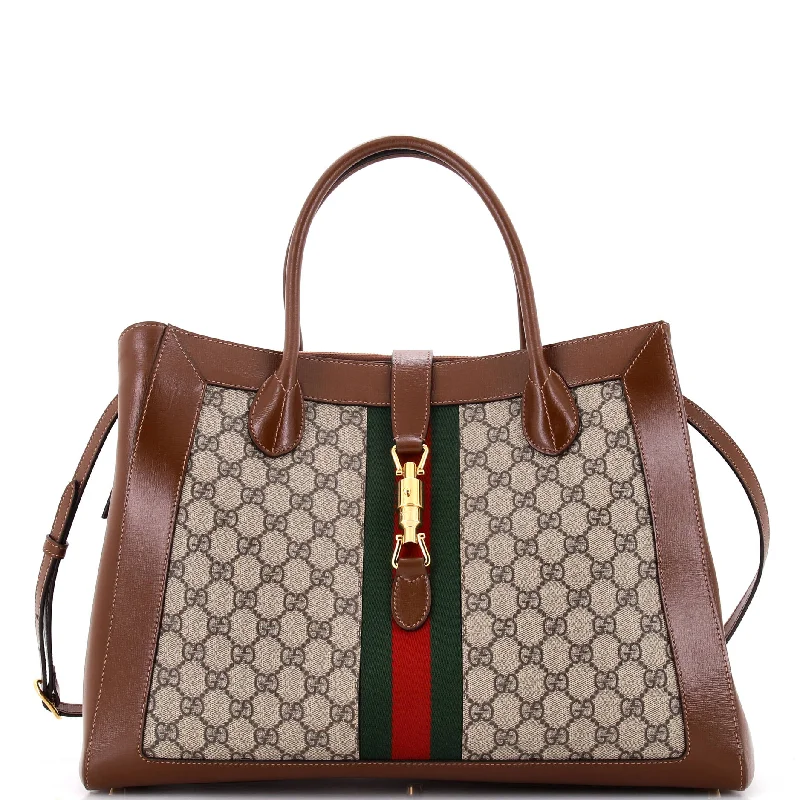 Women Gucci crossbody bags in a bold red colorJackie 1961 Web Tote GG Canvas and Leather Large