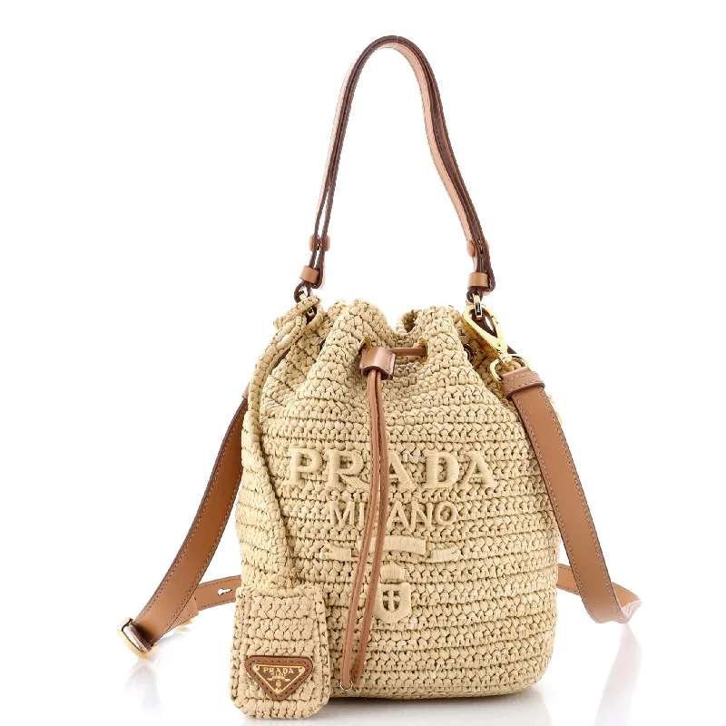 Ladies Prada shoulder bags with a tassel - adorned zipper for added charmLogo Bucket Bag Raffia Mini