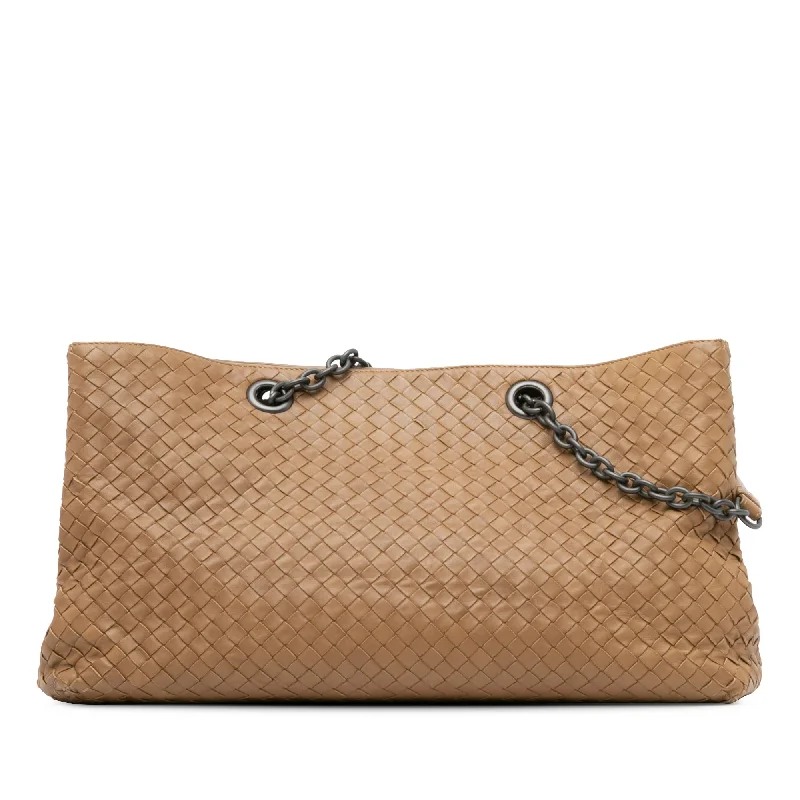 Bottega Veneta bags for shopping spreesBrown Bottega Veneta Medium Nappa Intrecciato Double Chain Tote