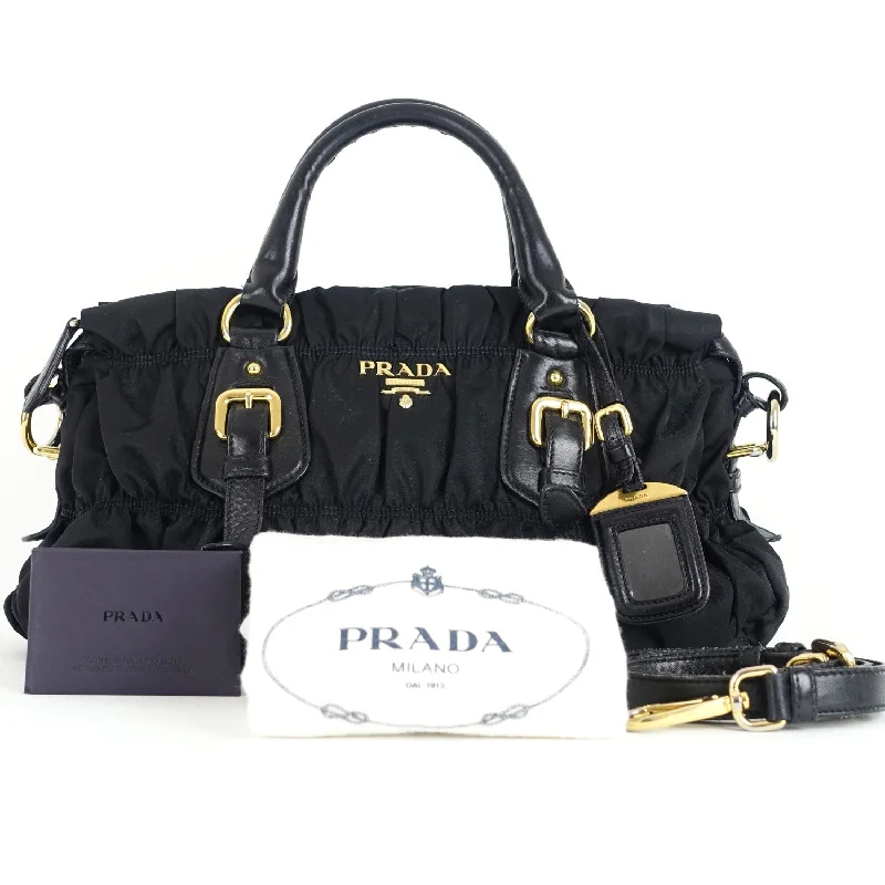 Prada tote bags with a double - handle and shoulder - strap option for easy useGaufre Convertible Tessuto Nylon Handbag