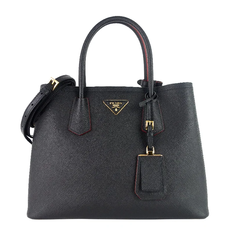 Ladies Prada Re - Edizione 2005 bags with a star - shaped charm for a playful touchDouble Medium Saffiano Cuir Leather Tote Bag