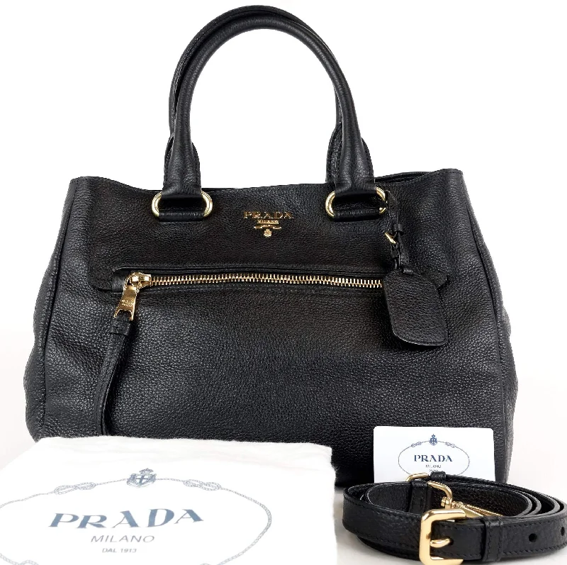 Prada nylon backpacks with a hidden back pocket for securityVitello Daino Leather Tote Bag