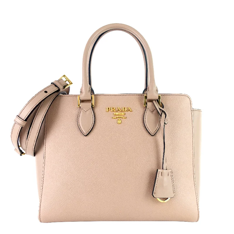 Prada bags with a detachable mobile phone holder for on - the - go convenienceTop Handle Saffiano and Soft Calfskin Leather Tote Bag