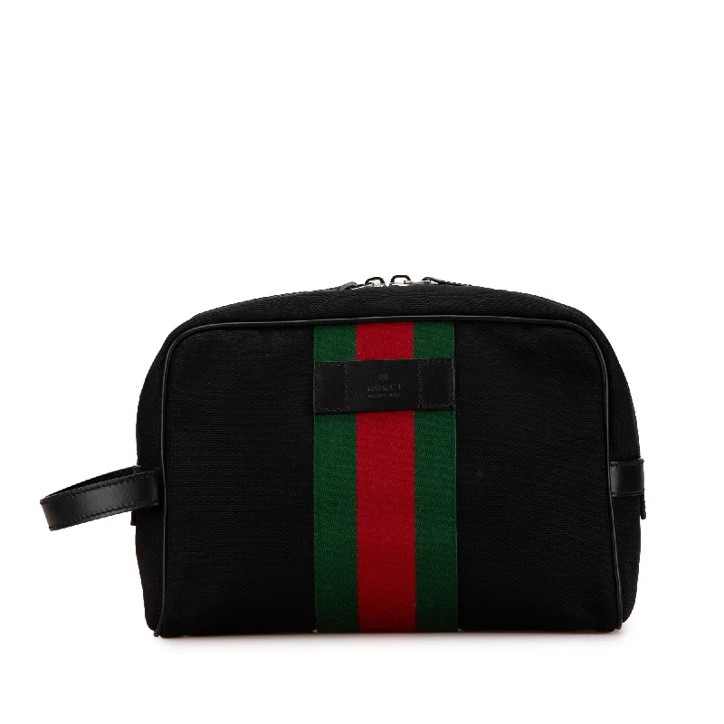 Gucci handbags for women with a patent - leather finishBlack Gucci Techno Web Canvas Clutch