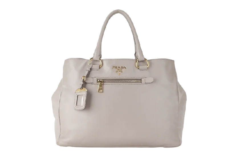 Prada crossbody bags with a keychain holder for practicalityPRADA WHITE CALFSKIN VITELLO PHENIX FRONT ZIP SATCHEL GOLD HARDWARE NO DUST COVER