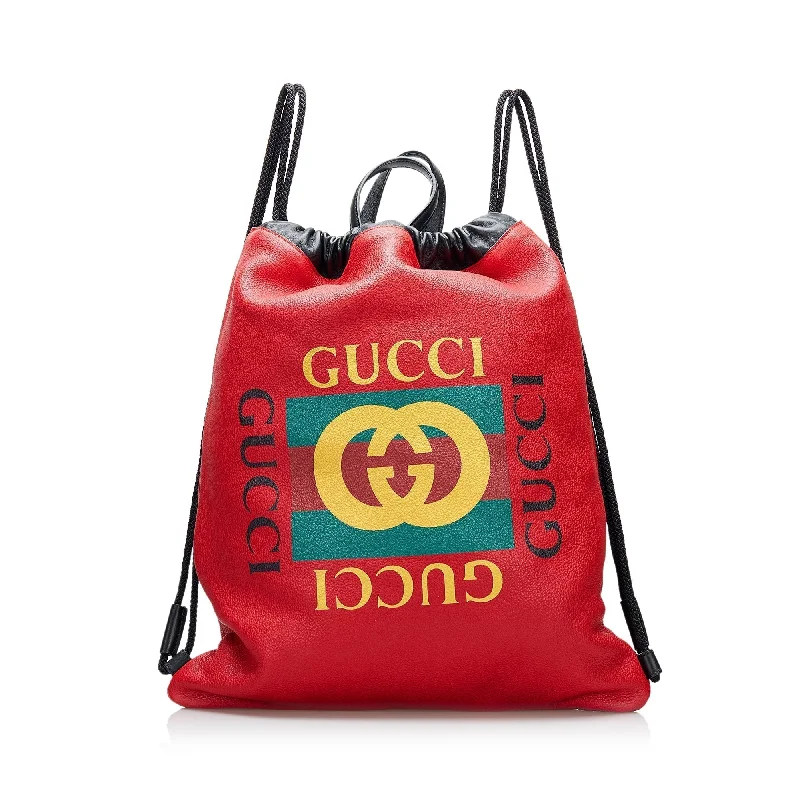 Gucci tote bags for women with a water - resistant coatingGucci Logo Drawstring Backpack