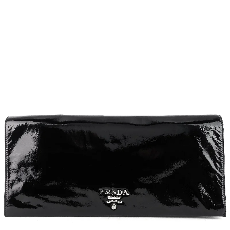 Prada tote bags with a double - handle and shoulder - strap option for easy usePatent Leather Sfumata Clutch Bag