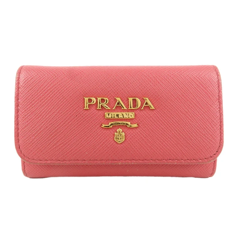 Prada bags with a detachable mirror inside for quick touch - upsPRADA Logo Leather 6 Key Case Key Holder Pink 1PG222