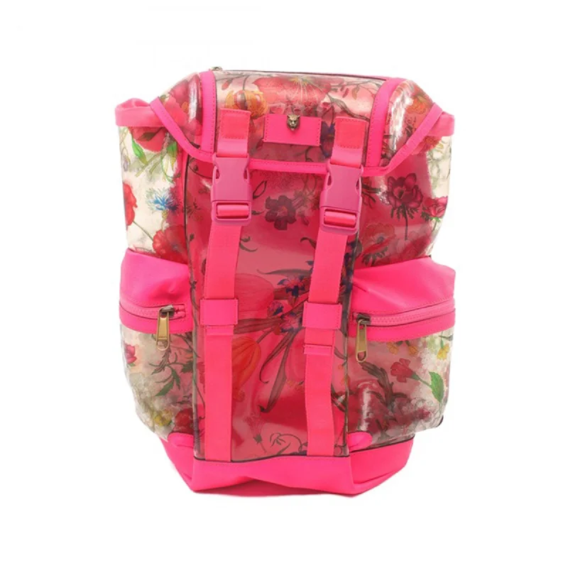 Medium - sized Women Gucci handbags for everyday usePink Gucci PVC Flora Techpack Backpack