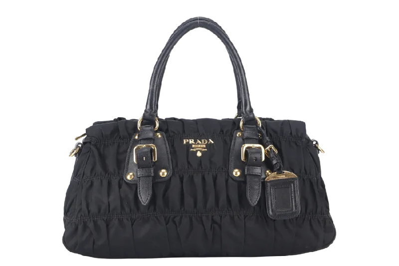 Prada crossbody bags with adjustable nylon straps for comfort and durabilityPRADA GAUFRE 2WAY BAG BLACK NYLON GOLD HARDWARE WITH STRAPS NO DUST COVER