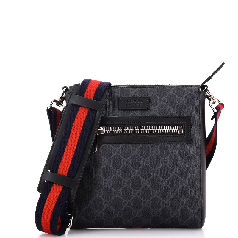 Gucci Marmont bags for women with a contrast - colored interiorWeb Strap Front Zip Messenger Bag GG Coated Canvas Small