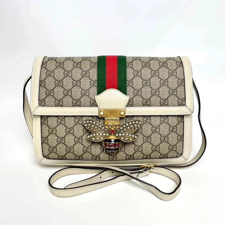 Small - sized Women Gucci shoulder bags for evening outingsGucci Queen Margaret Beige Canvas Shoulder Bag Medium