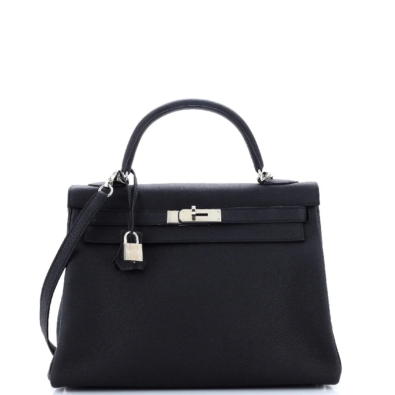 Women Gucci bags with a snap - button closure and a decorative charmKelly Handbag Noir Togo with Palladium Hardware 32