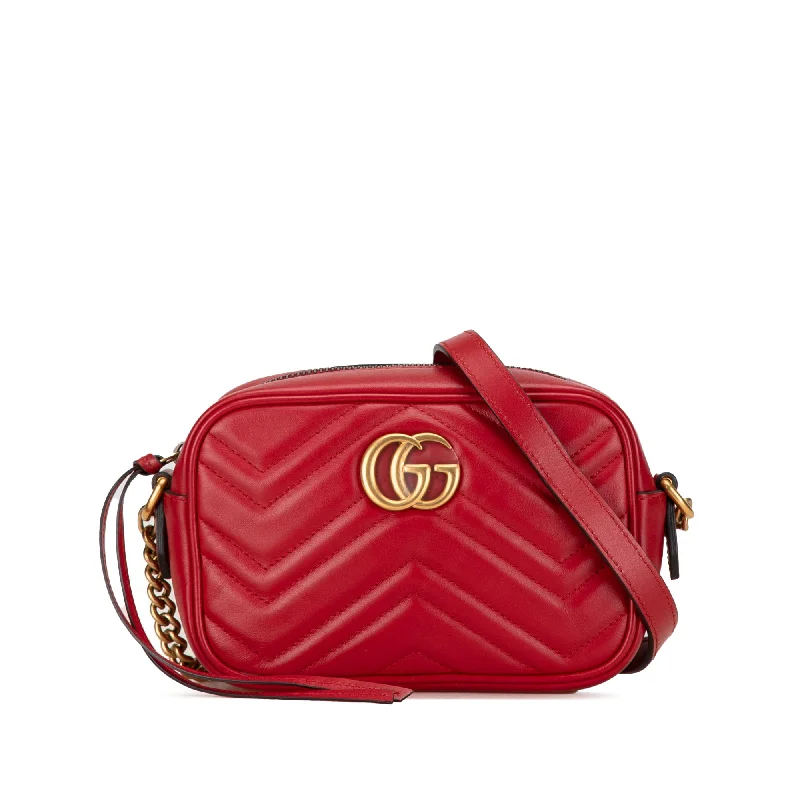 Ladies Gucci handbags with a detachable coin purse insideRed Gucci Mini GG Marmont Matelasse Crossbody