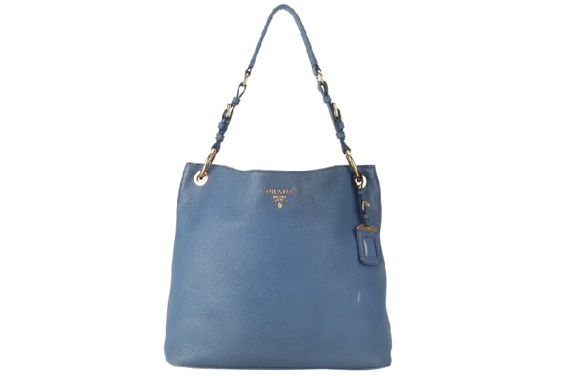 Prada crossbody bags with adjustable nylon straps for comfort and durabilityPRADA HOBO SHOULDER BAG MEDIUM BLUE CALF LEATHER GOLD HARDWARE WITH DUST COVER