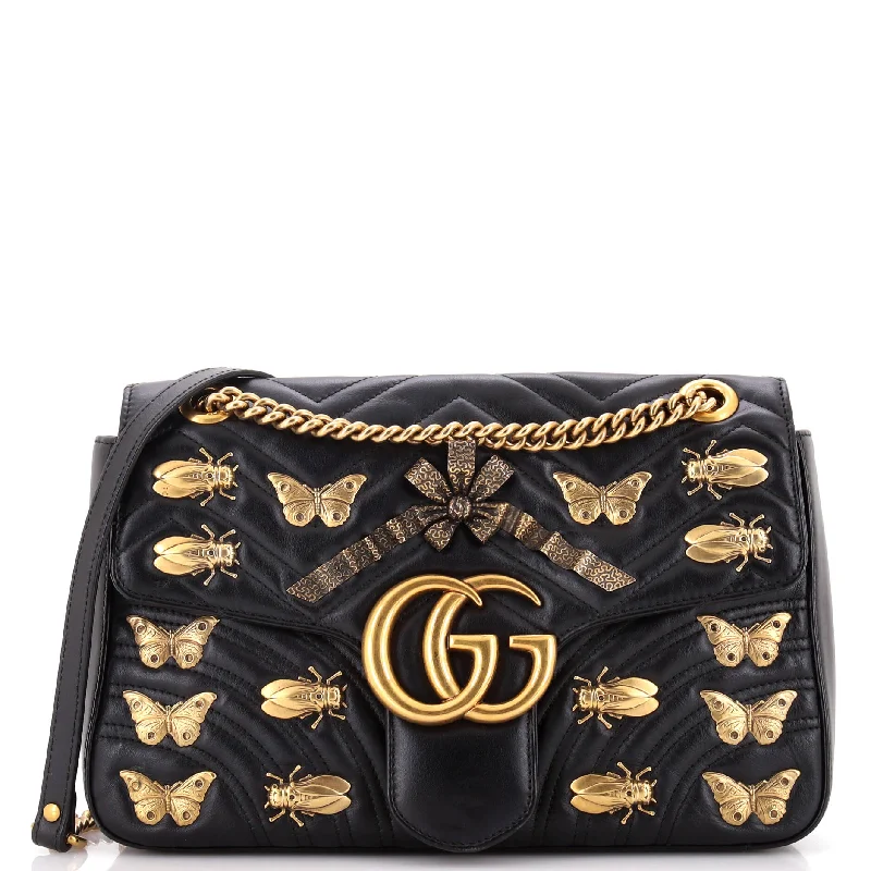 Women Gucci Sylvie bags with a monogram - embossed leatherGG Marmont Flap Bag Embellished Matelasse Leather Medium