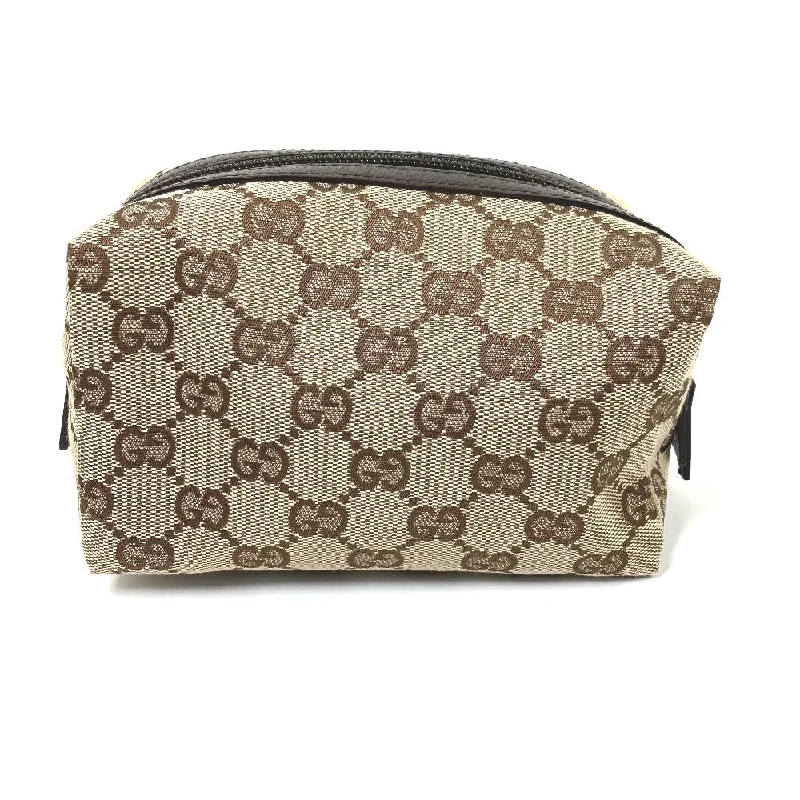 Gucci handbags for women with a patent - leather finishGUCCI Pouch 29595 GG canvas / leather Beige x dark brown GG Women Used