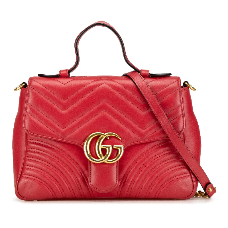 Ladies Gucci Dionysus bags with a chain - link shoulder strapRed Gucci Small Leather GG Marmont Top Handle Satchel