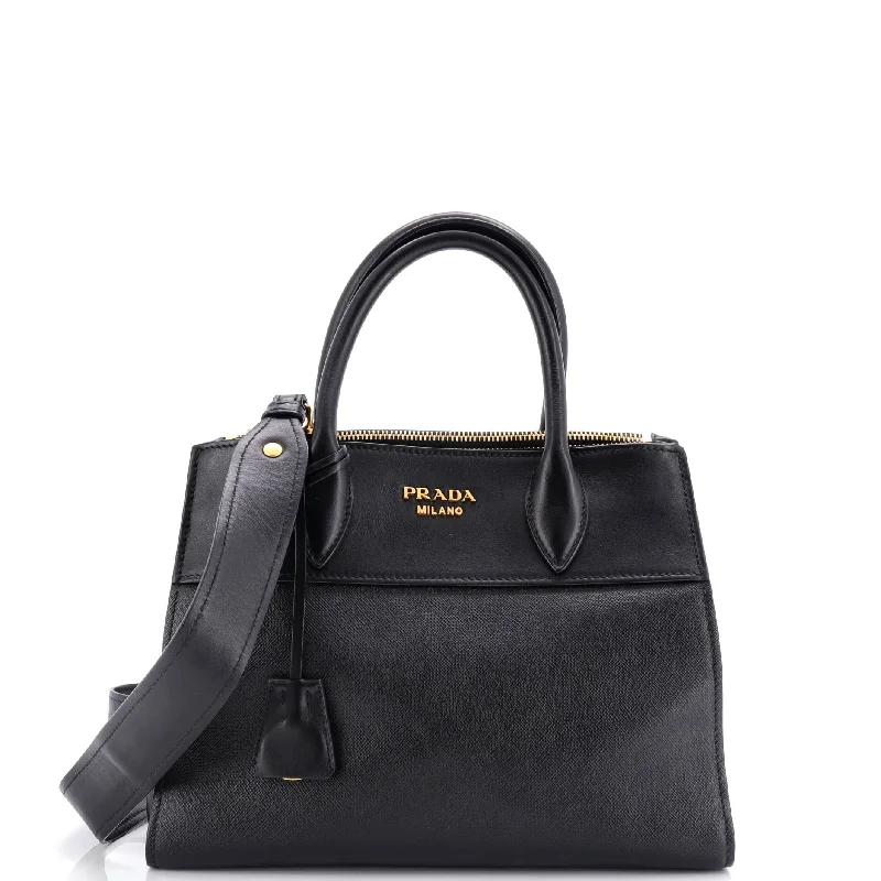 Ladies Prada Galleria bags with gold - toned hardware for a luxurious touchParadigme Tote Saffiano with City Calf Mini