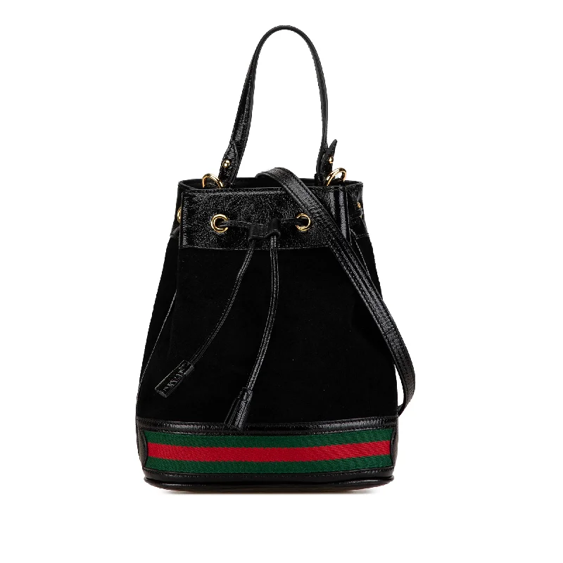 Gucci tote bags for women with a double - handle designBlack Gucci Small Suede Ophidia Bucket Bag