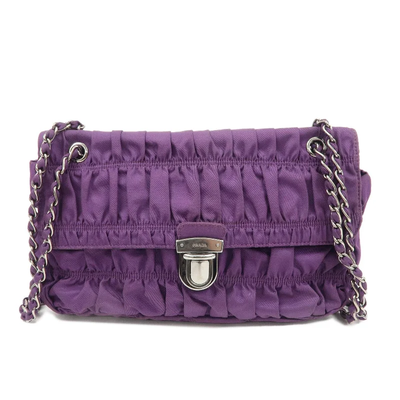 Prada Cahier bags with a leather - wrapped handle for a luxurious feelPRADA Nylon Leather Gathered Shoulder Bag Purple BR4609