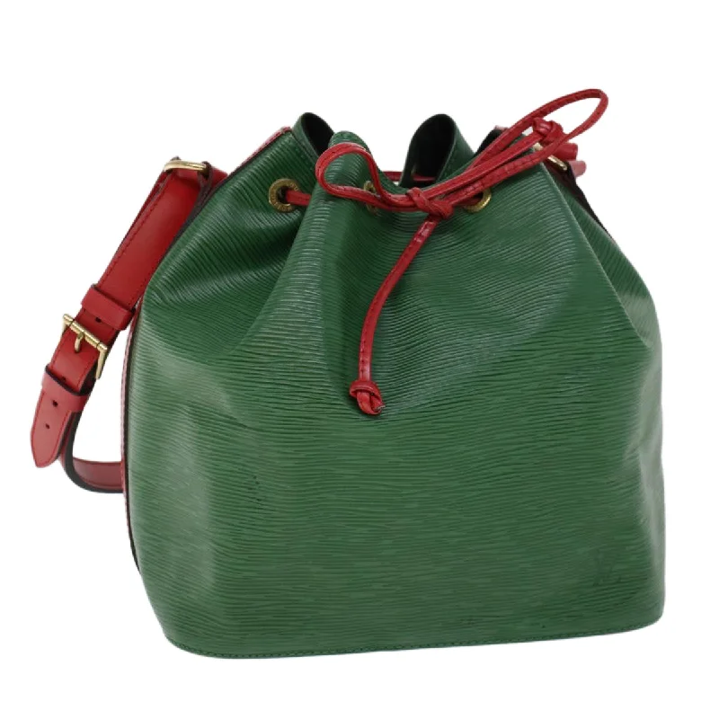 Louis Vuitton Alma bags with a monogram - embossed leather surfaceLOUIS VUITTON Epi Petit Noe Shoulder Bag Green Red M44147 LV Auth 53606