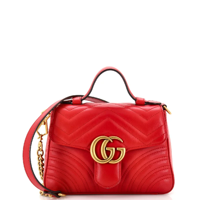 Women Gucci crossbody bags with a keychain holderGG Marmont Top Handle Flap Bag Matelasse Leather Mini