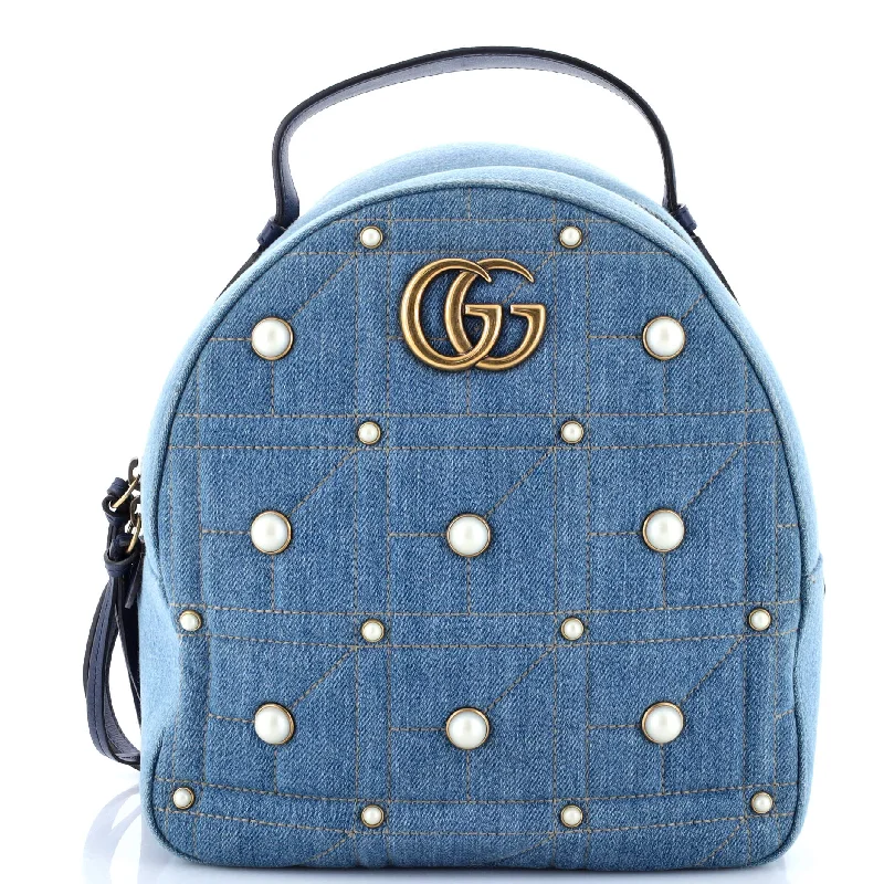 Women Gucci Sylvie bags with a detachable ribbon detailPearly GG Marmont Backpack Embellished Matelasse Denim Small