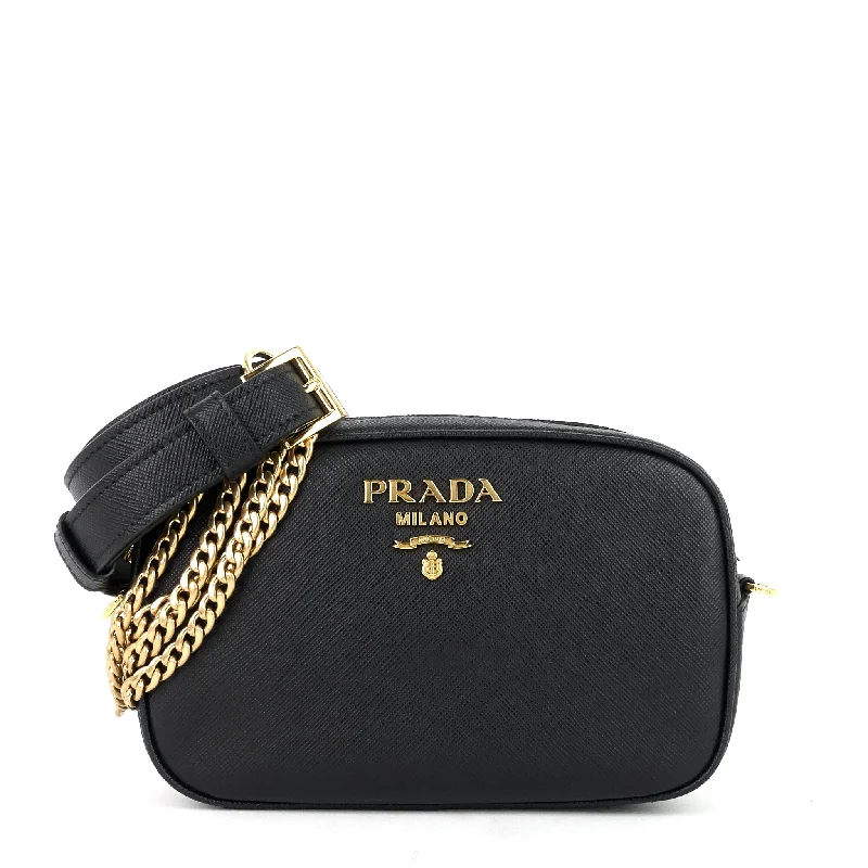 Prada Cahier bags with a leather - wrapped handle for a luxurious feelSaffiano Leather Belt Bag with Detachable Chain Strap