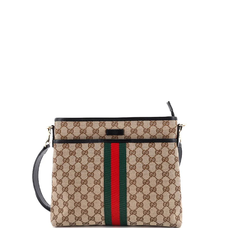 Ladies Gucci shoulder bags with a single - handle designFront Pocket Web Messenger GG Canvas Small