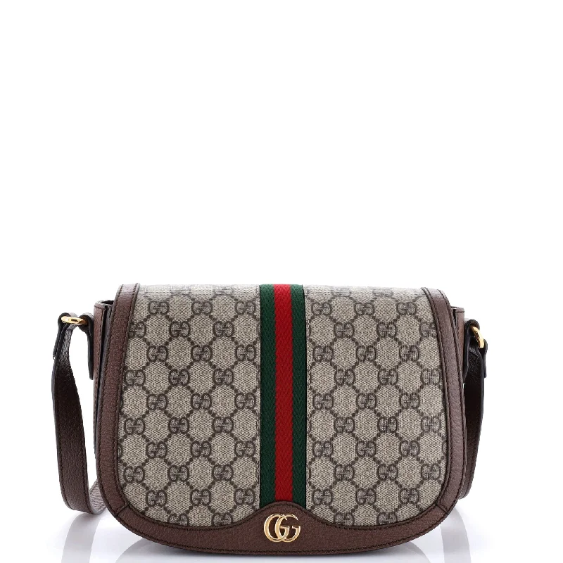 Women Gucci tote bags in GG Supreme canvas for a branded feelOphidia Saddle Flap Shoulder Bag GG Coated Canvas Small