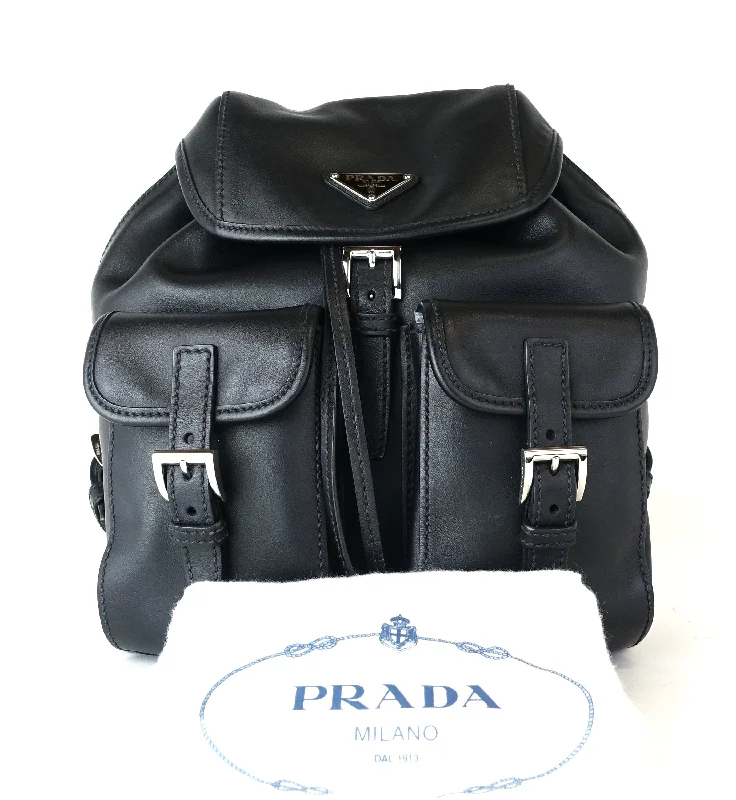 Prada bags with a front - zip pocket for small items like cards and keysSmooth Calf Leather Triple Flap Backpack Bag