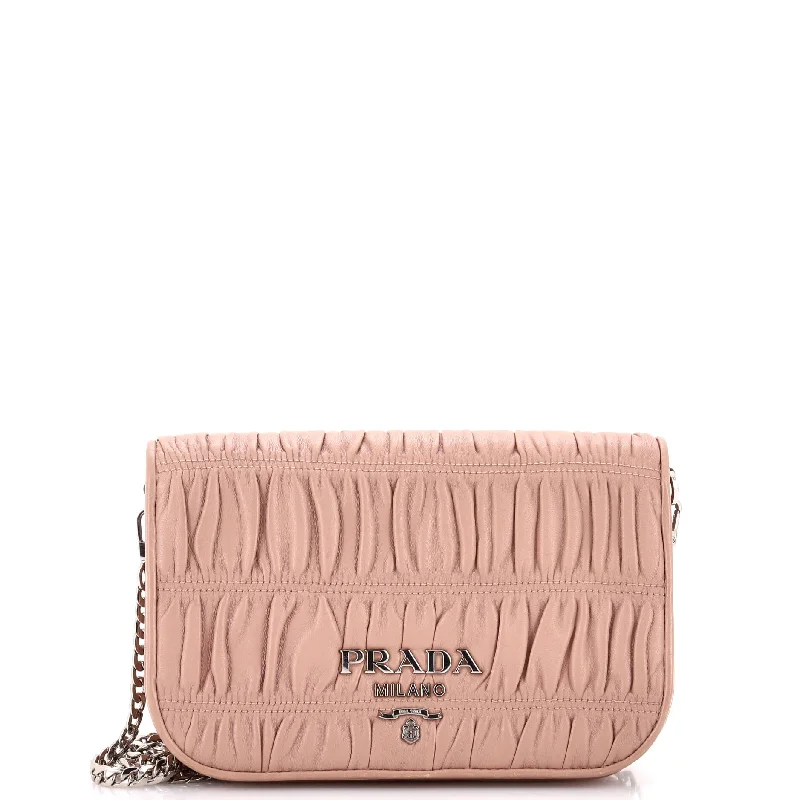 Ladies Prada shoulder bags with a wide - width strap for enhanced comfortChain Flap Crossbody Bag Nappa Gaufre Small