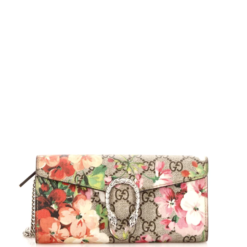 Gucci handbags for women with a metal - framed claspDionysus Chain Wallet Blooms Print GG Coated Canvas Long