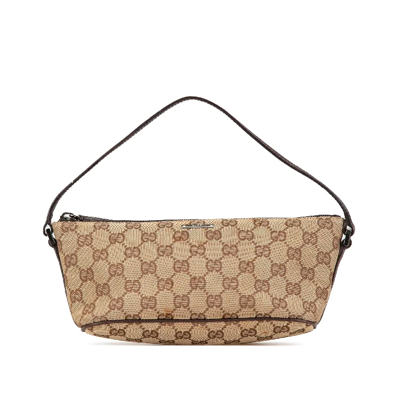 Women Gucci bags with a front - flap pocket for quick - access itemsBrown Gucci GG Canvas Boat Shoulder Bag