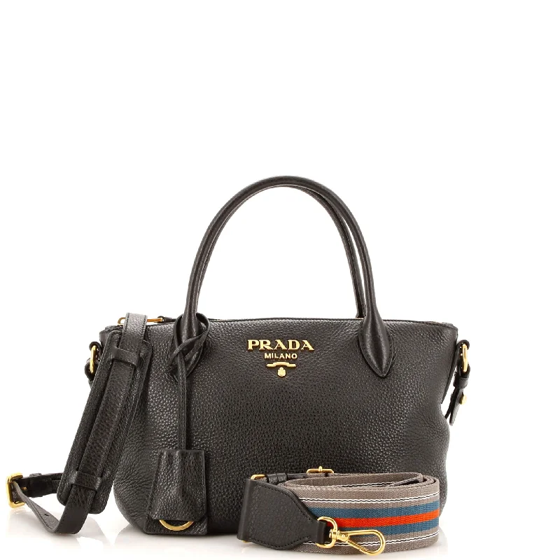 Prada handbags with a metal - framed clasp for durability and styleDual Strap Zip Tote Vitello Daino Small