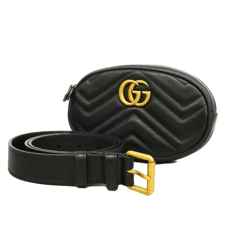 Ladies Gucci handbags with a detachable coin purse insideGucci Waist Bag GG Marmont 476434 Leather Black Gold metal